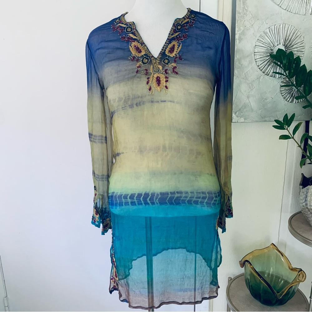 Bindya Lulla Sheer Stretch Sequin Dress Tunic Beach Cover M